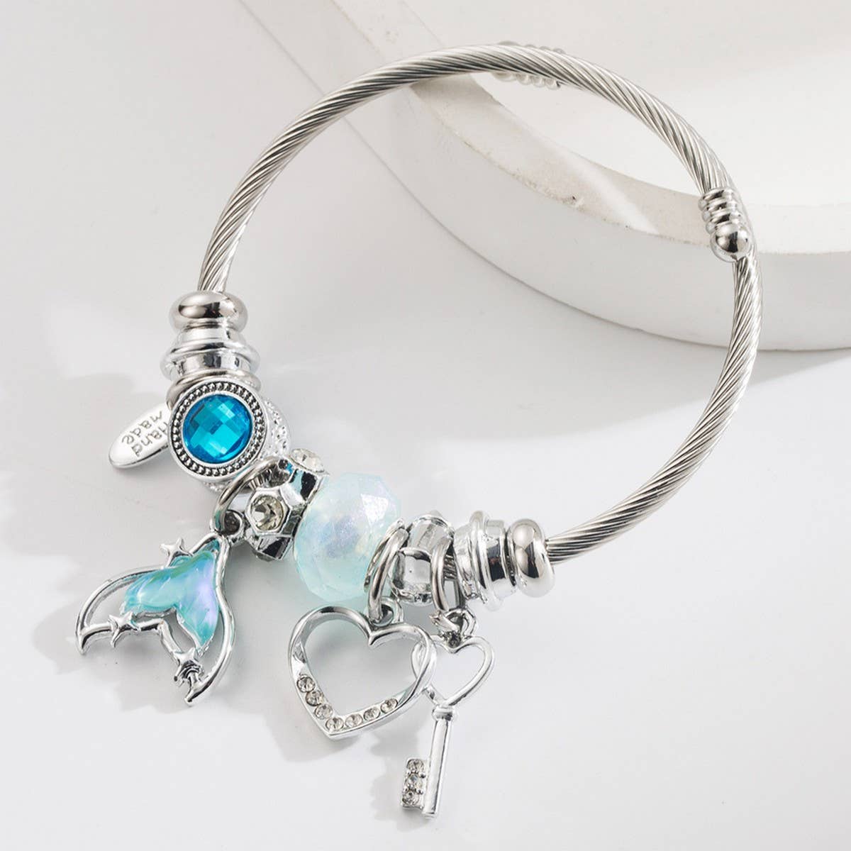 Stainless Steel Bracelet with Mermaid Tail & Heart_CWMM8571