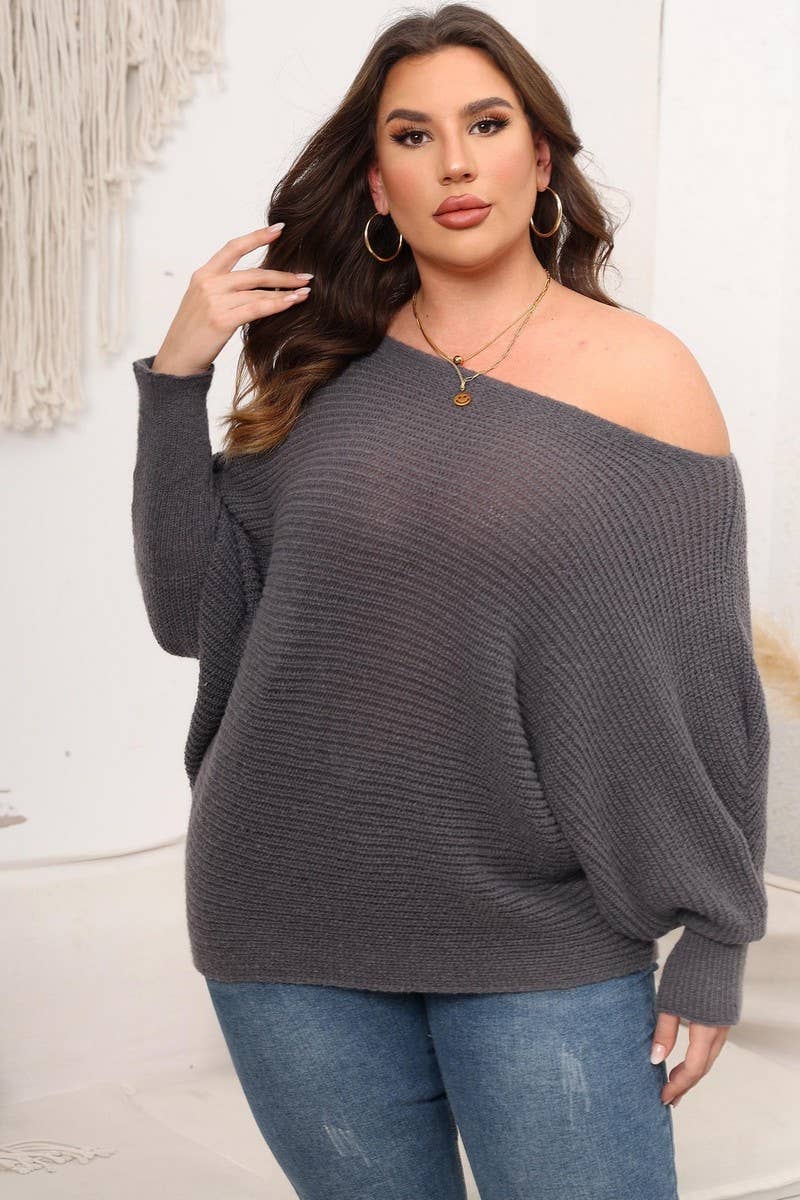 CWOSWL1589_PLUS Size Round Neck Long Sleeve Sweater