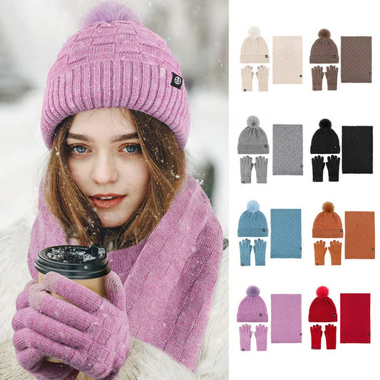 WINTER OUTDOOR WARM KNITTED SCARF THREE-PIECE SET