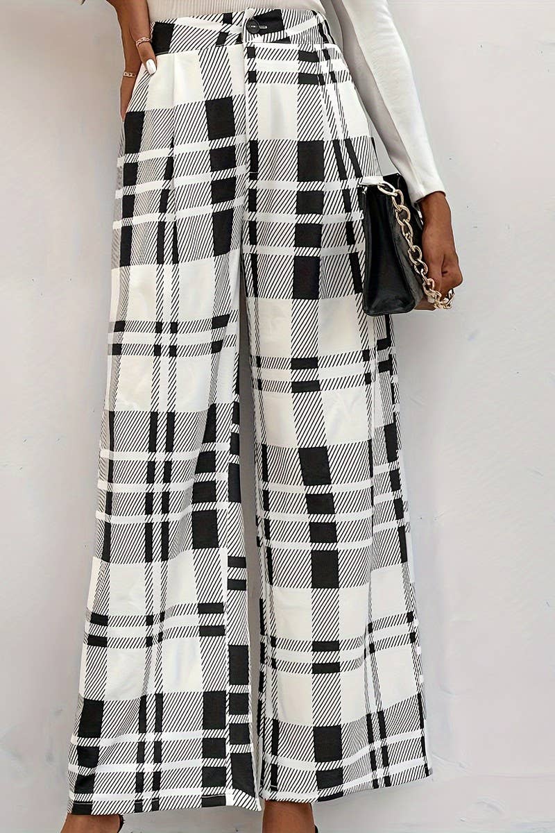 CWBLP01058_CASUAL PLAID LOOSE WIDE-LEG TROUSERS