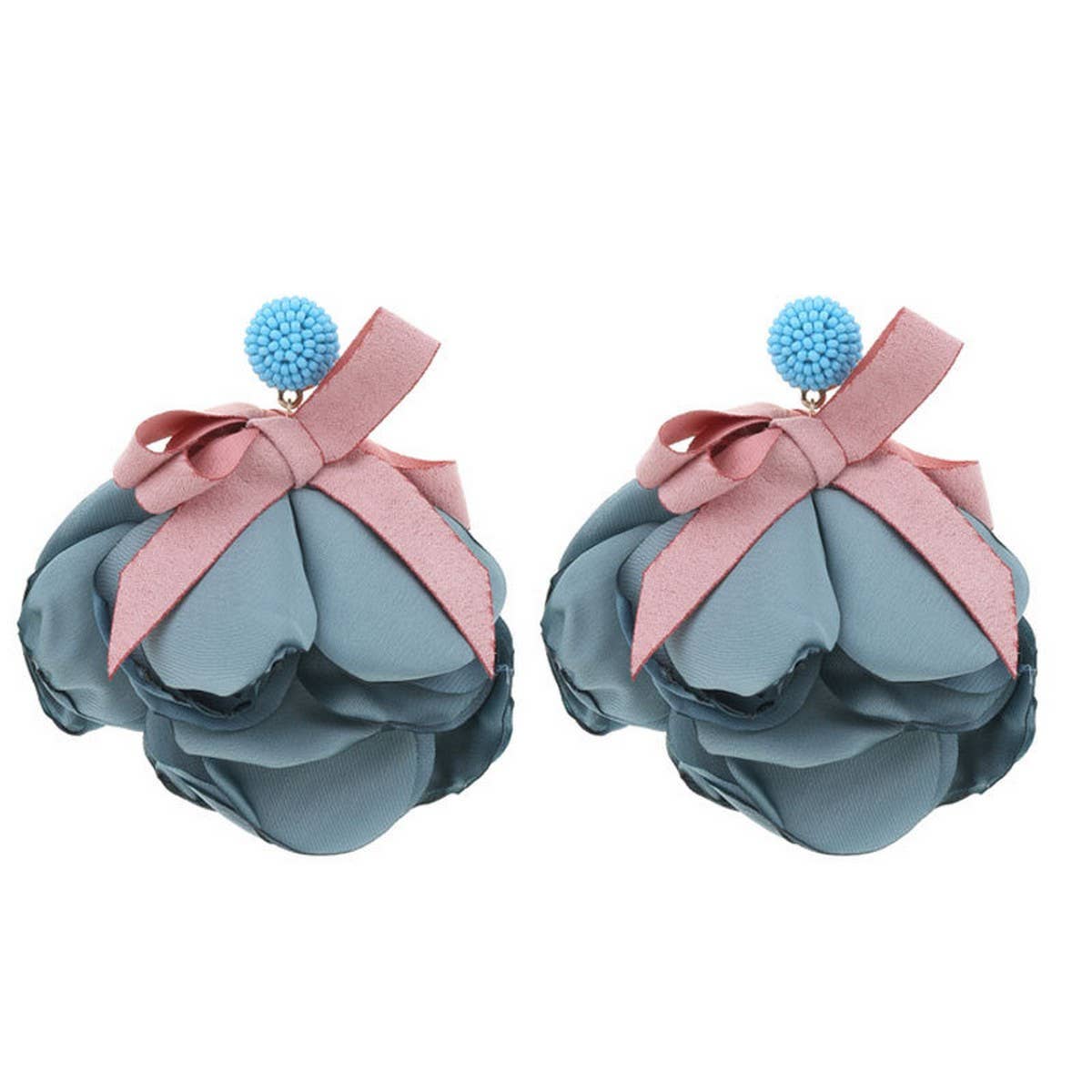 Long Statement Fabric Bow Flower Earrings