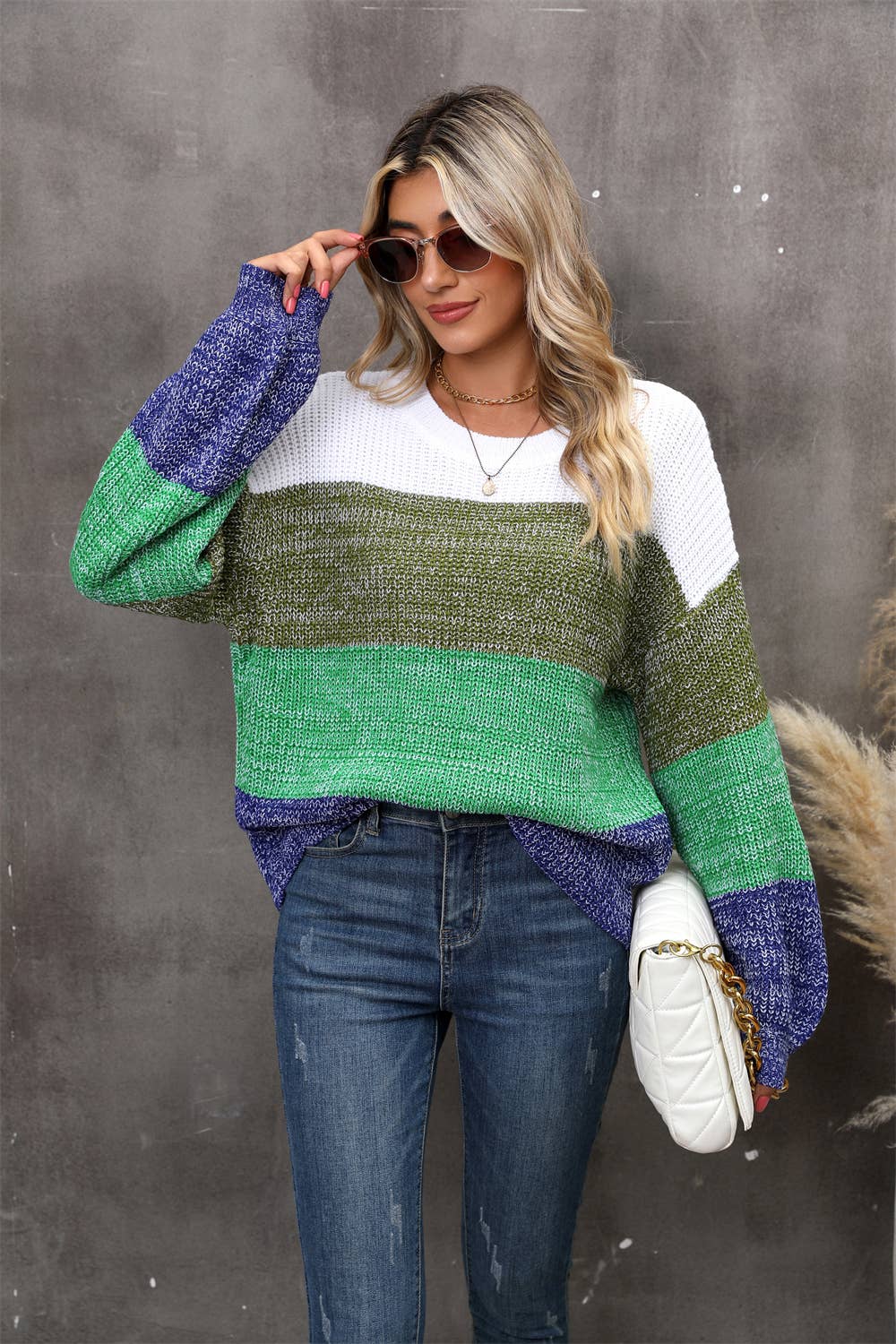 Patchwork Color Contrast Pullover Sweater