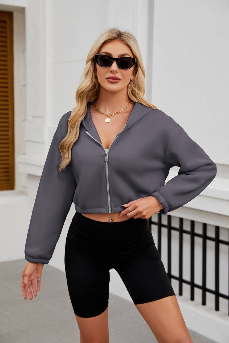 CWOCO0893_SOLID COLOR LONG SLEEVE ZIP-UP HOODIE COATS