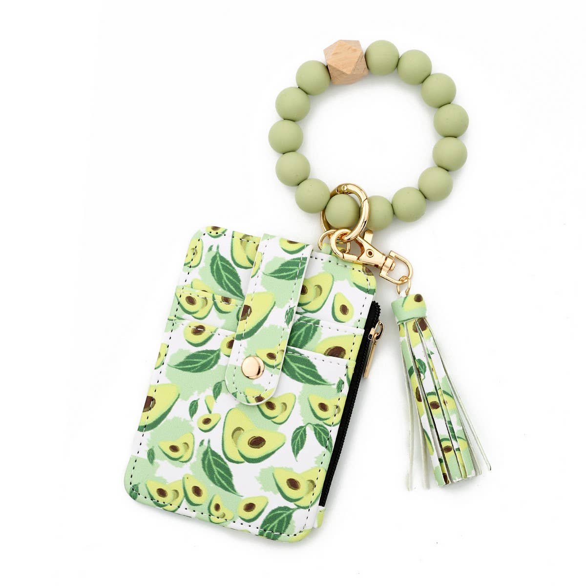 Printed Card Wallet with Beaded Bracelet Keychain_CWAB4945