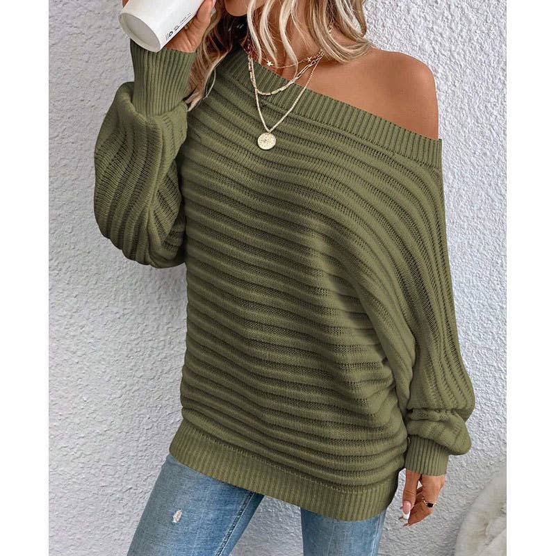 Three-dimensional stripe one-neck sweater