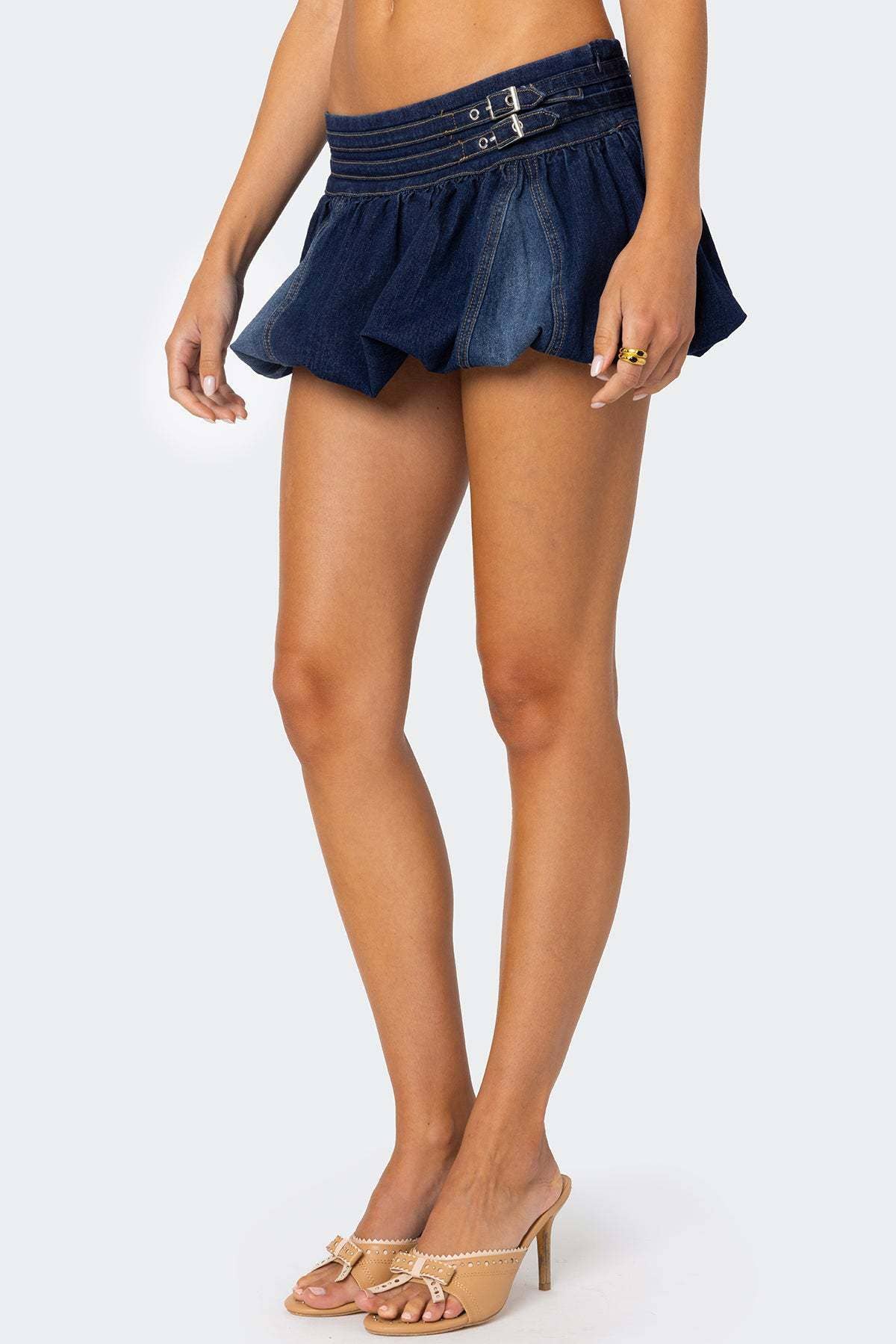 Unique denim low-waist flared skirt