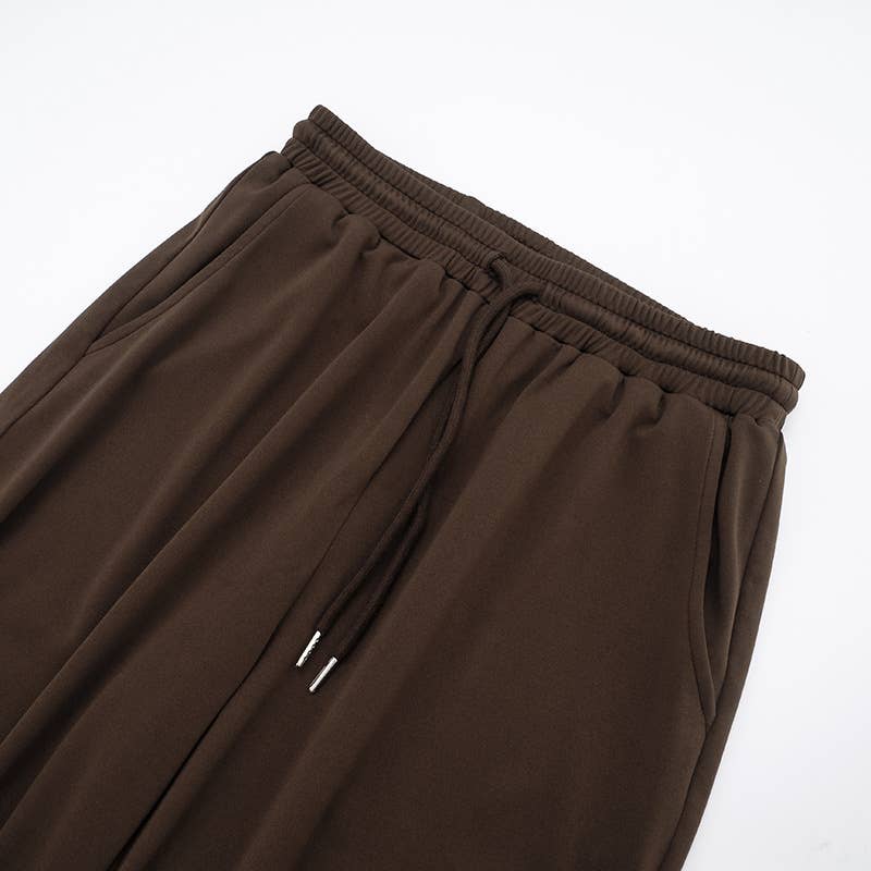 Round-neck straight-leg tie long pants set