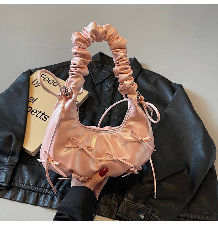 Fashionable pleated bow crossbody bag