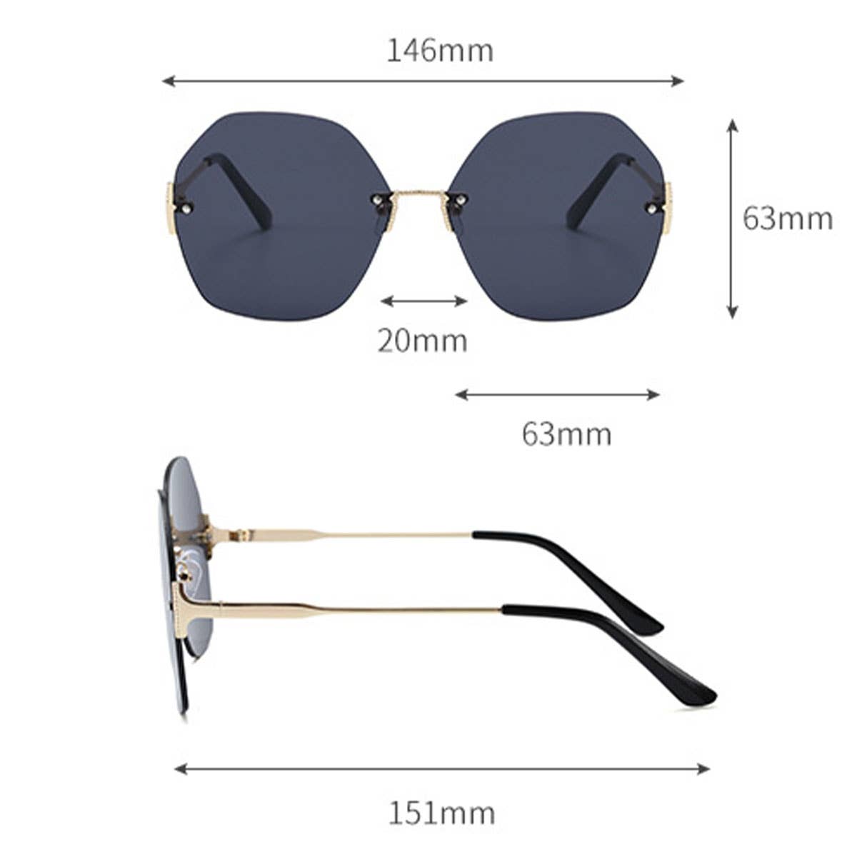 Frameless Geometric T-Bar Sunglasses for Women