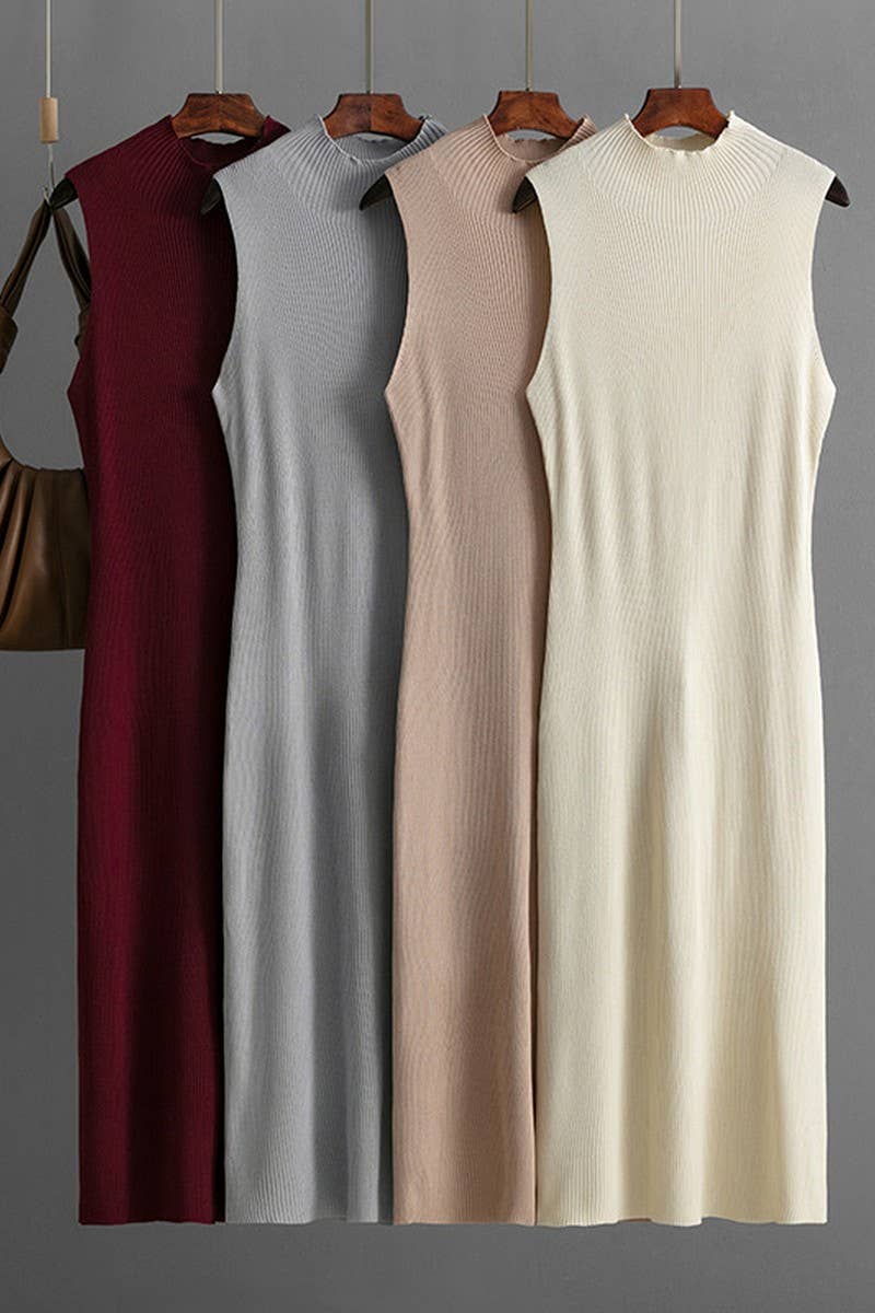 CWDMD01156_SOLID SLEEVELESS KNIT BODYCON TANK DRESS