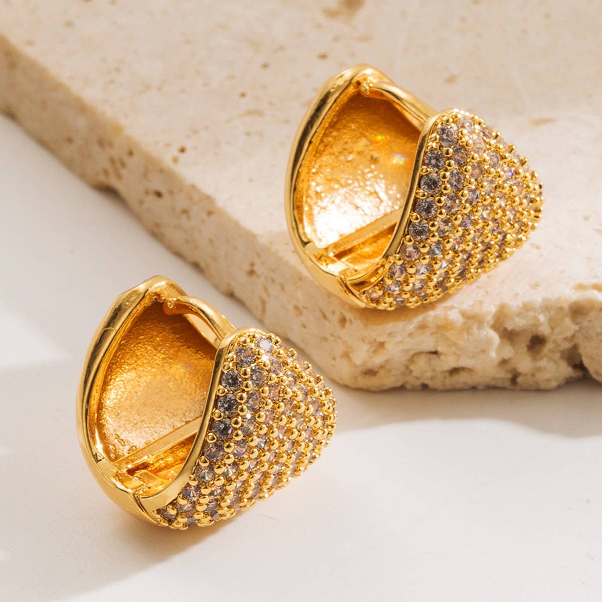 Heart Geometric CZ Copper-Plated Stud Earrings