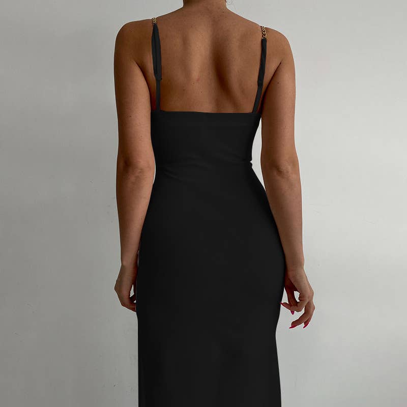 SEXY HIGH SLIT SLIM CHAIN HALTER DRESS