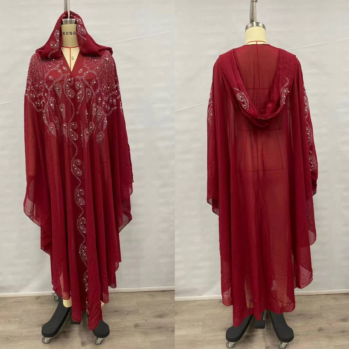African Beaded Long Robe Muslim Cape Hooded Dress_CWMM6138