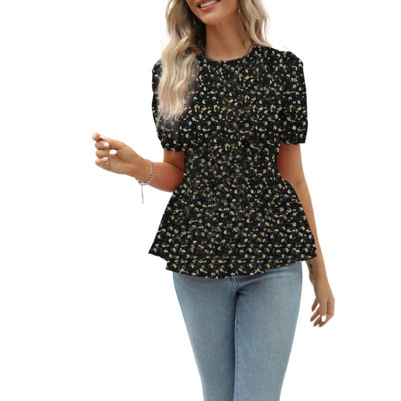 SHORT SLEEVE SHIRT WITH SHREDDED FLOWER BOUQUET