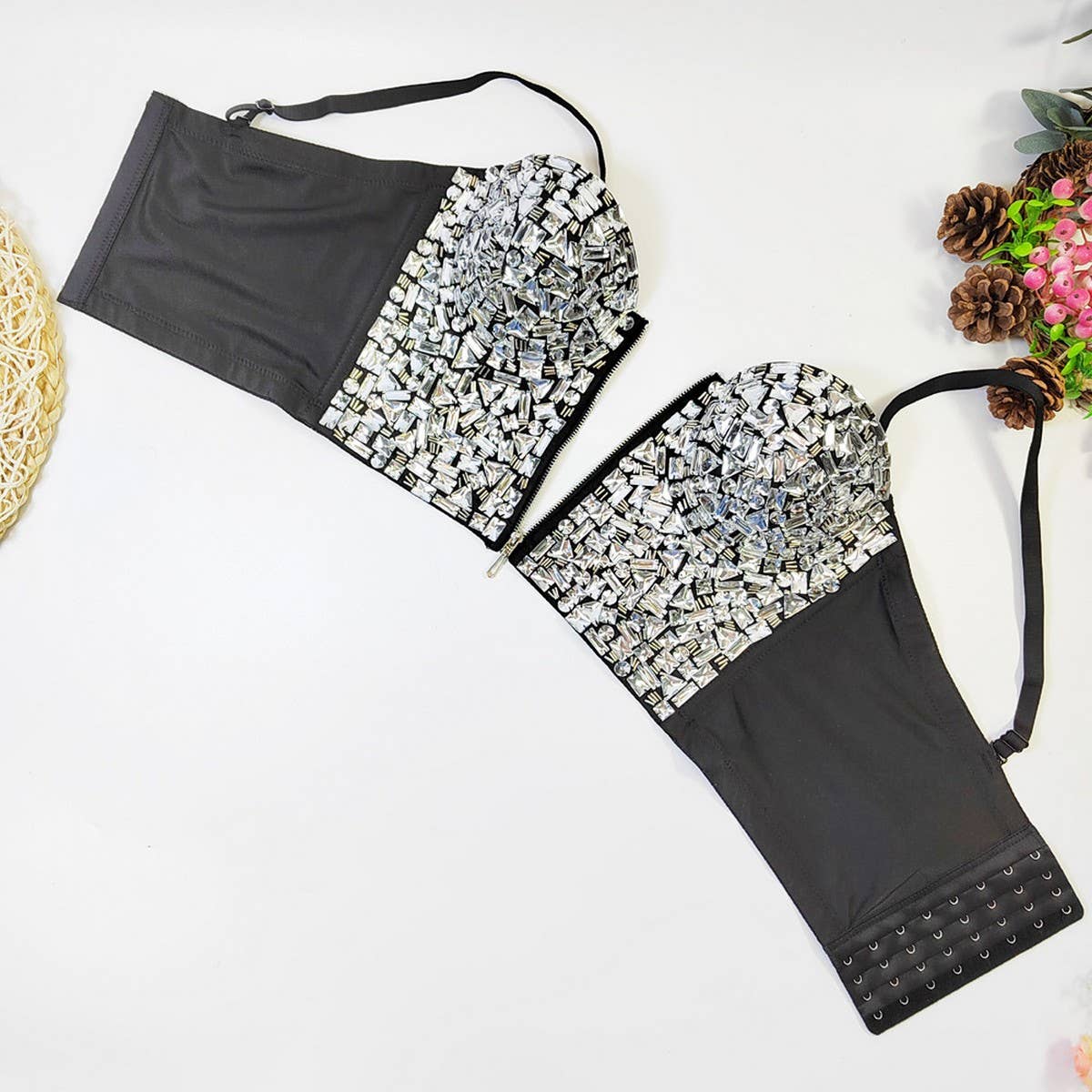 FASHIONABLE BEADED RHINESTONE FISHBONE CORSET_CWMM4167