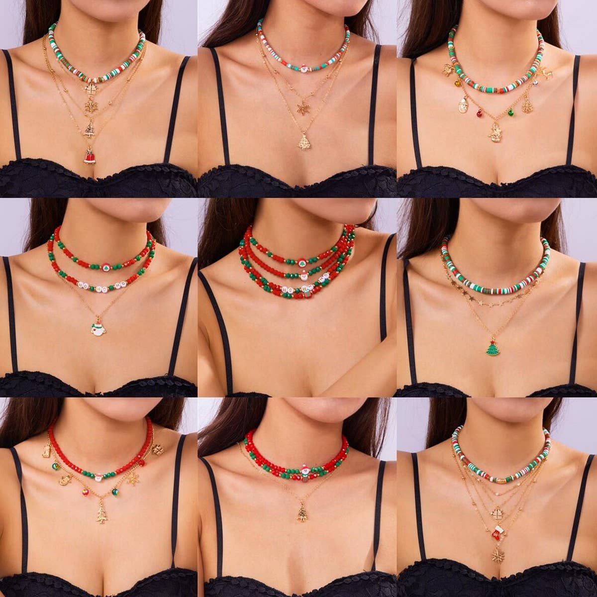 CWAJE2517_CHRISTMAS BEADED MULTI-LAYER NECKLACE