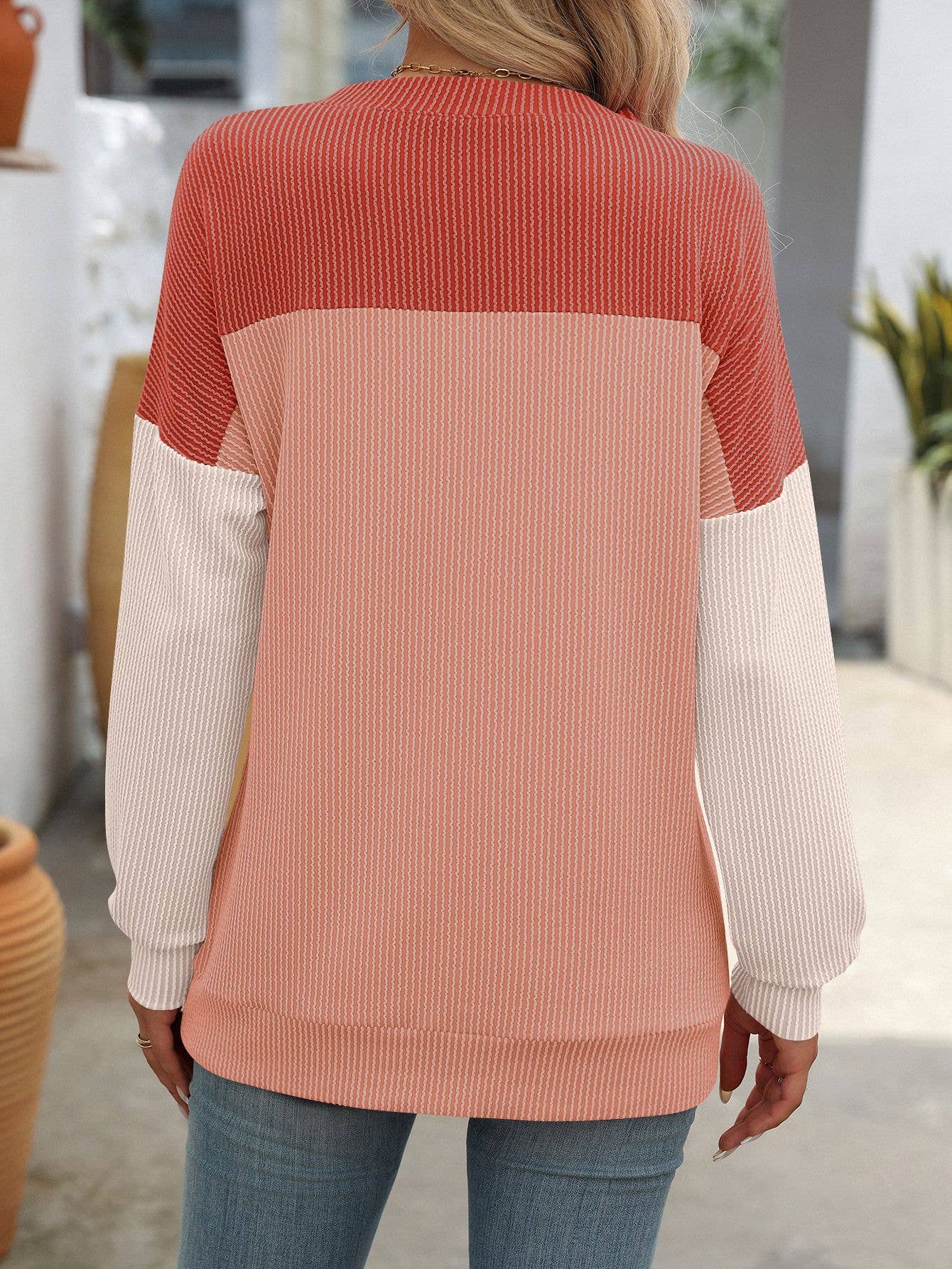 ROUND NECK TWIST STRIP LONG SLEEVE LOOSE T-SHIRT