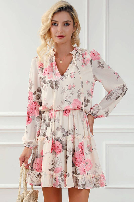 CWDSD5386_V-NECK HIGH-WAISTED LONG-SLEEVED DRESS SHORT