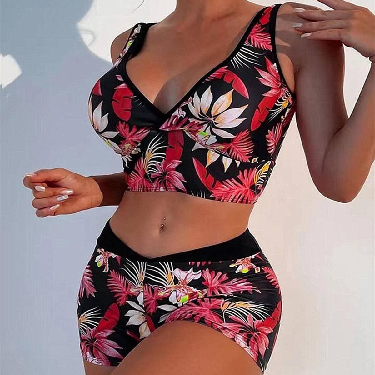 PRINTED DEEP V BIKINI TWO-PIECE SWIMSUIT_CWMW0315