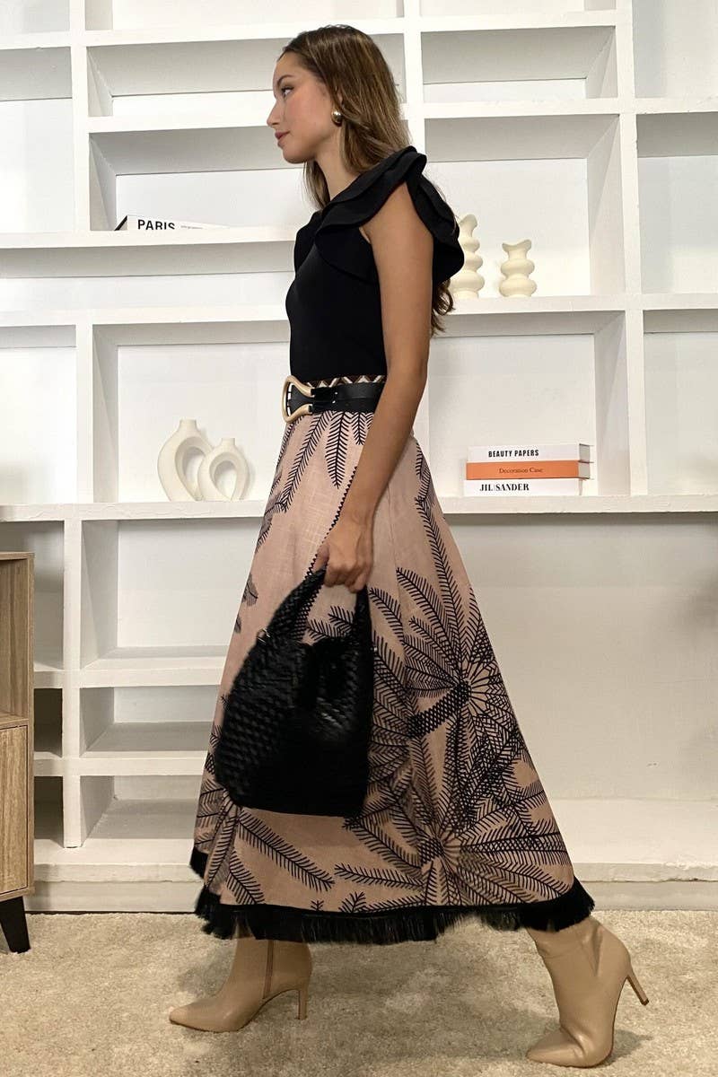 CWBLS0621_SPRING AND SUMMER TEMPERAMENT A-LINE TASSEL SKIRT