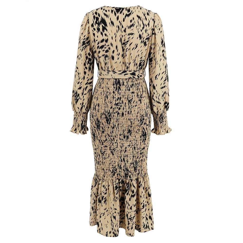 V-Neck Belted Floral Mermaid Maxi Dress