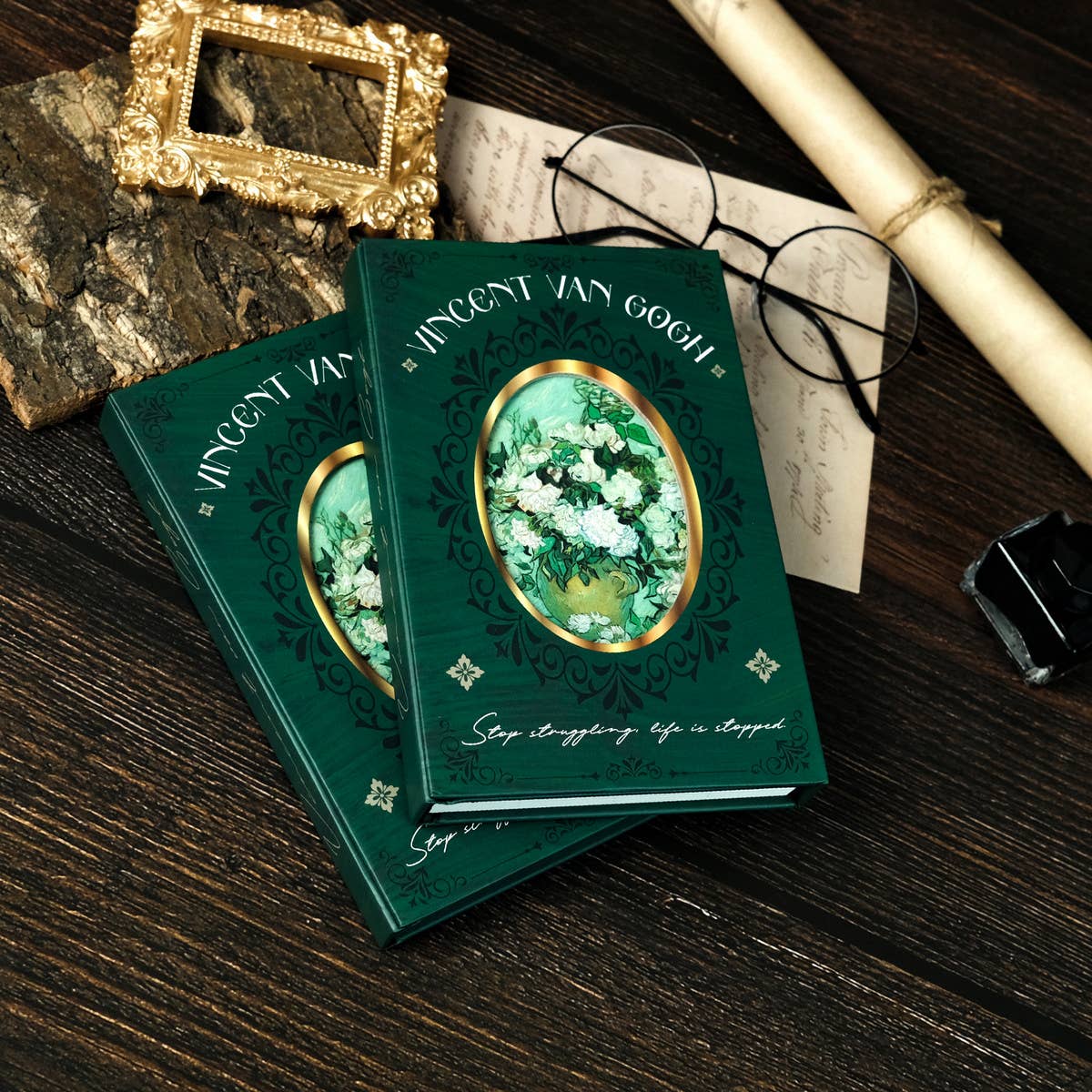 GREEN RETRO ROSE THICK NOTEBOOK