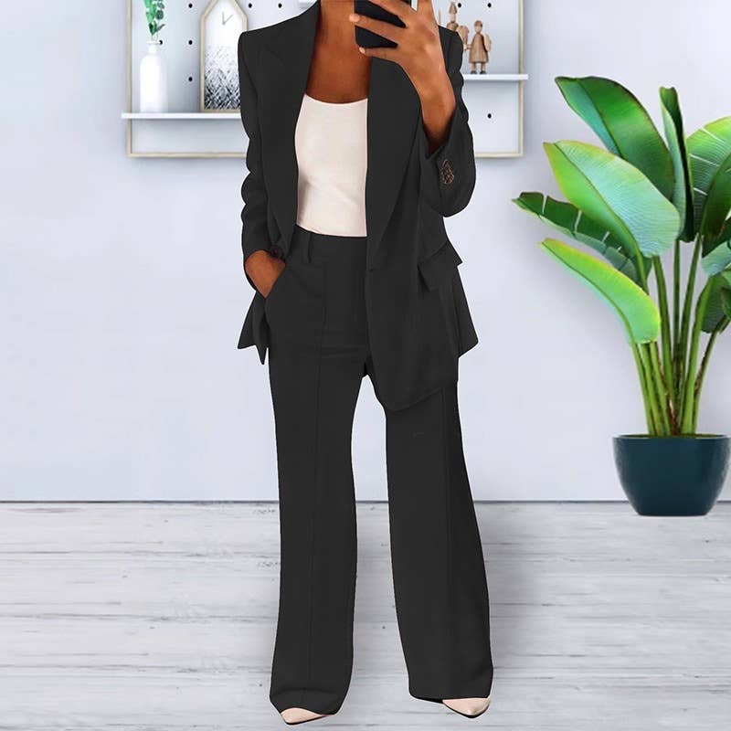 Fashionable solid-color suit jacket trousers set