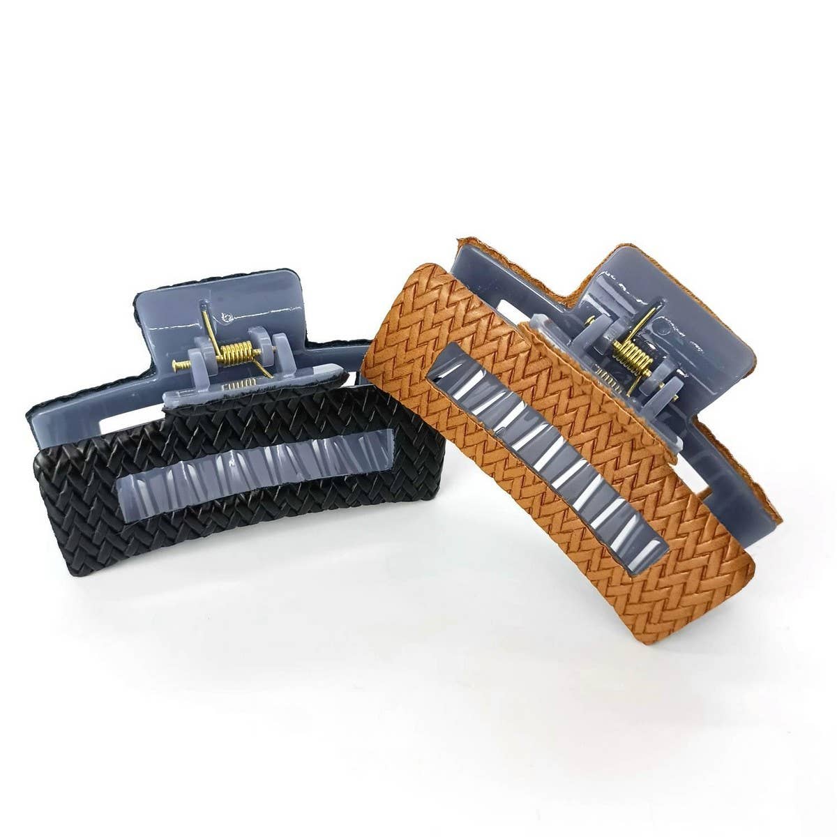 Natural Woven PU Leather Square Hair Claw