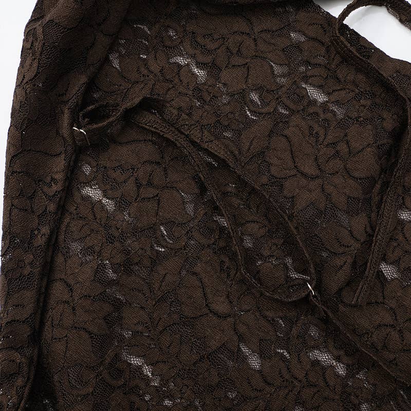 Lace Halter Backless Mini Dress