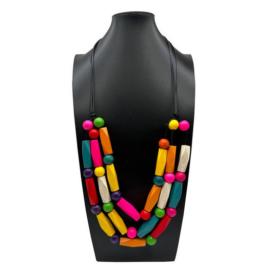 ETHNIC STYLE COLORFUL WOODEN BEADED NECKLACE