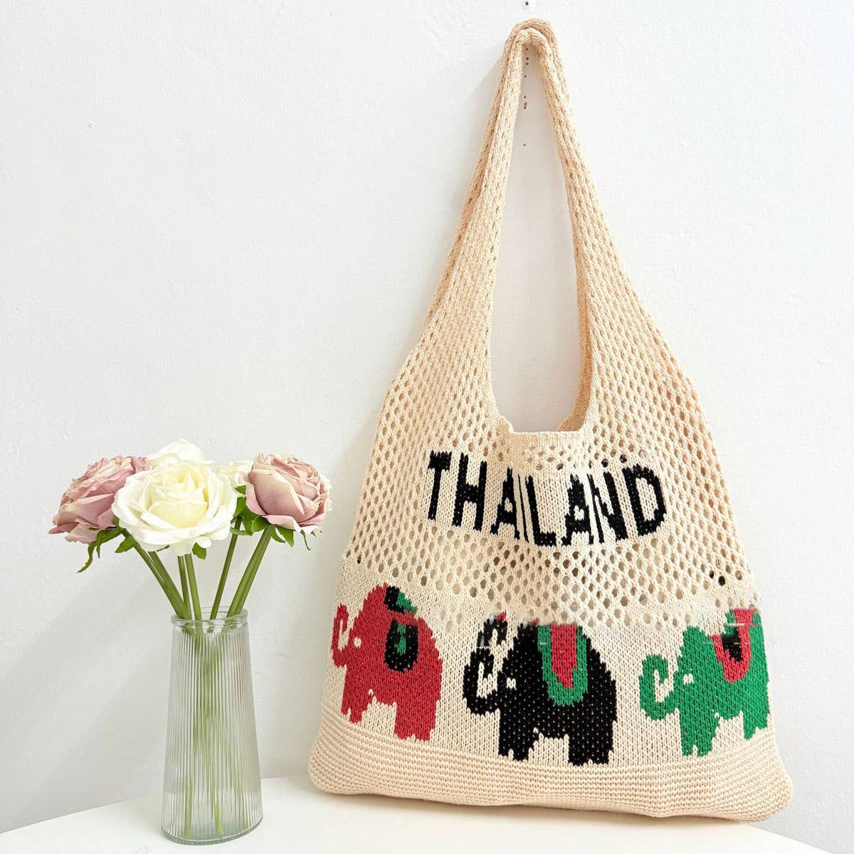 CUAB00632_2025 BOHO ELEPHANT STRAW TOTE BAG BEACH VACATION