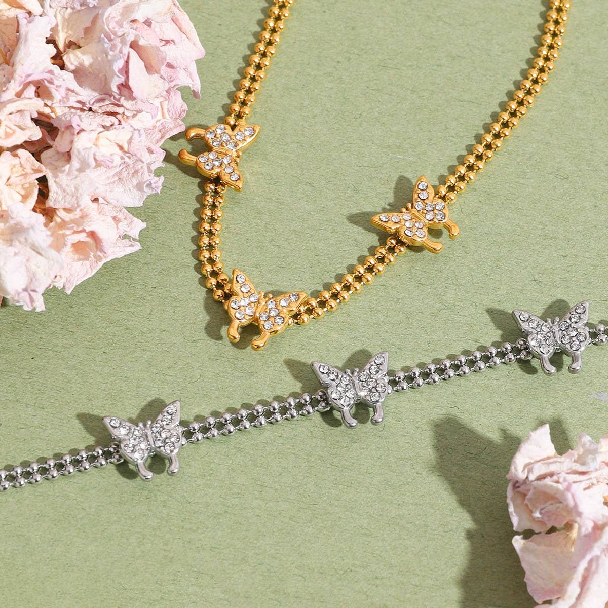 Luxury 18K Gold White Zircon Butterfly Bracelet