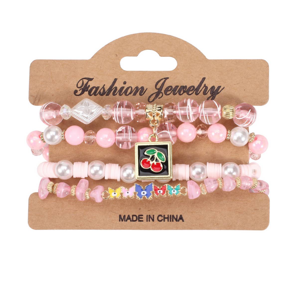CHERRY BUTTERFLY CHARM LAYERED BRACELET_CWAJE2227