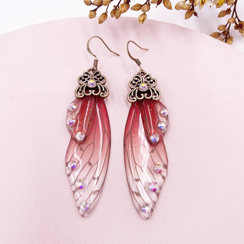 Elegant long earrings with cicada wing wings