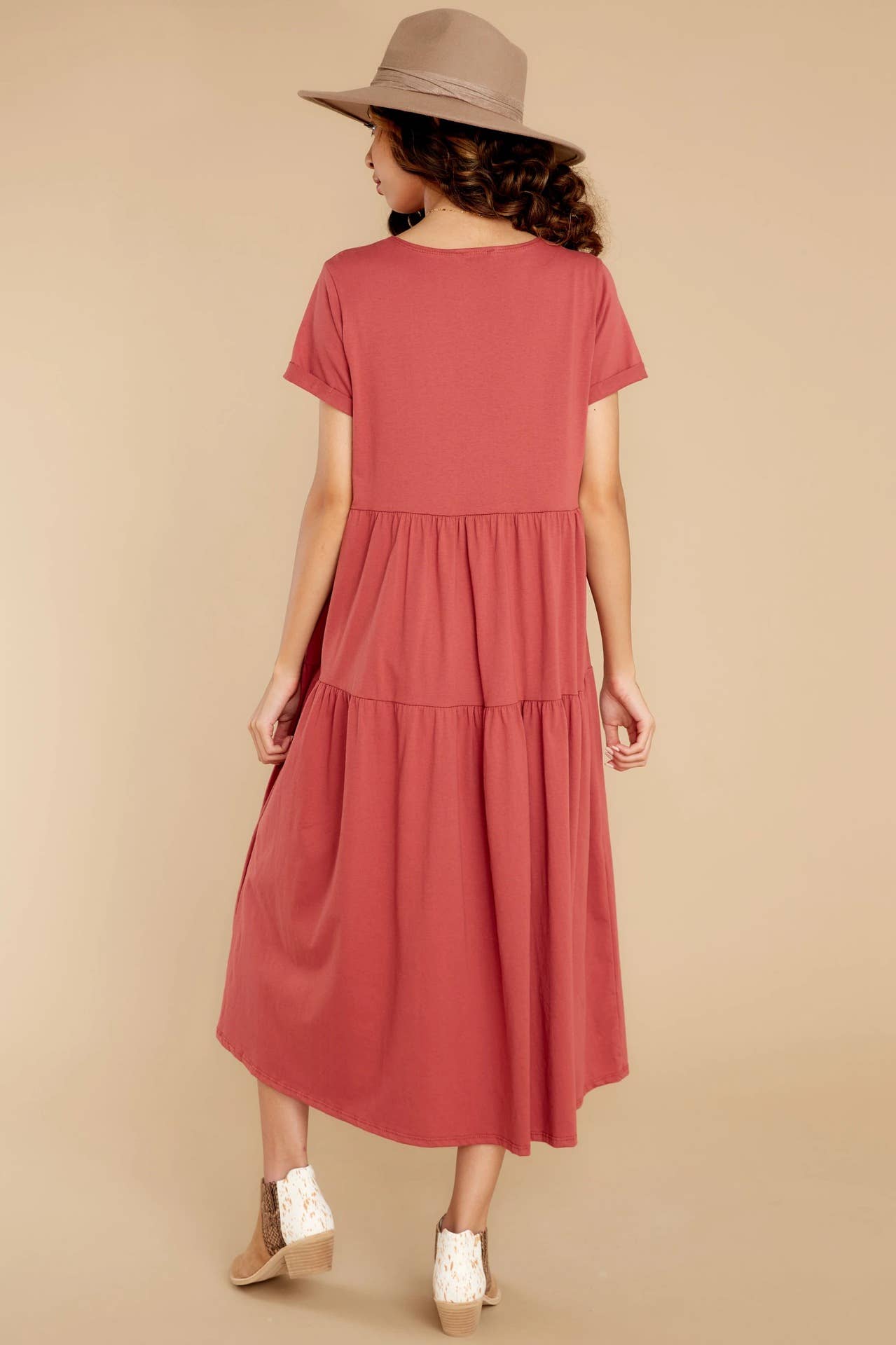 V-neck single-breasted pleated loose long dress