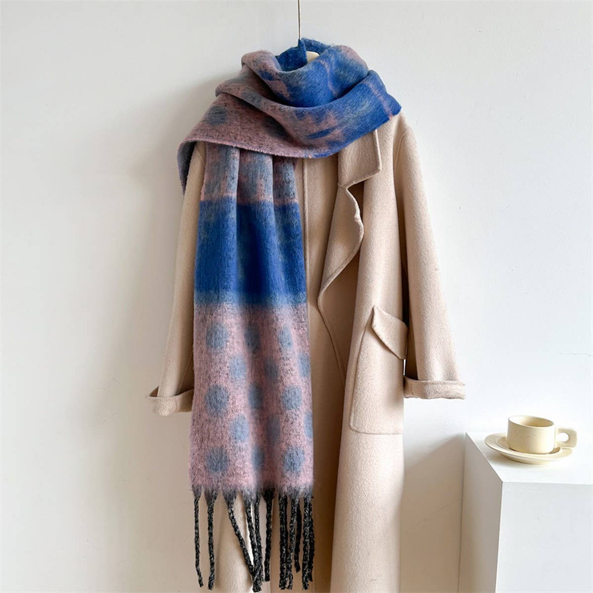 Woolen Scarf, Long & Thick, Polka Dot Fringe Shawl_CWASC0987