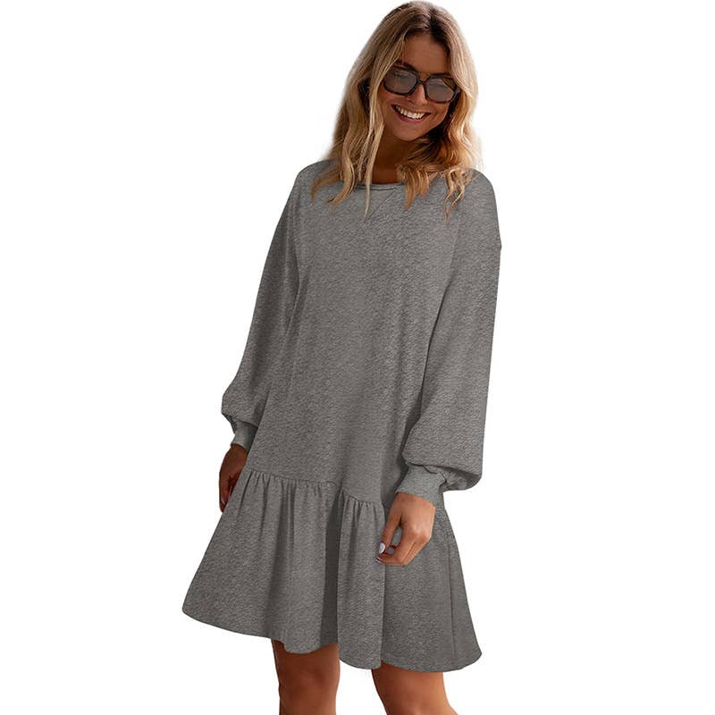 Ruffled long-sleeved sweatshirt dress