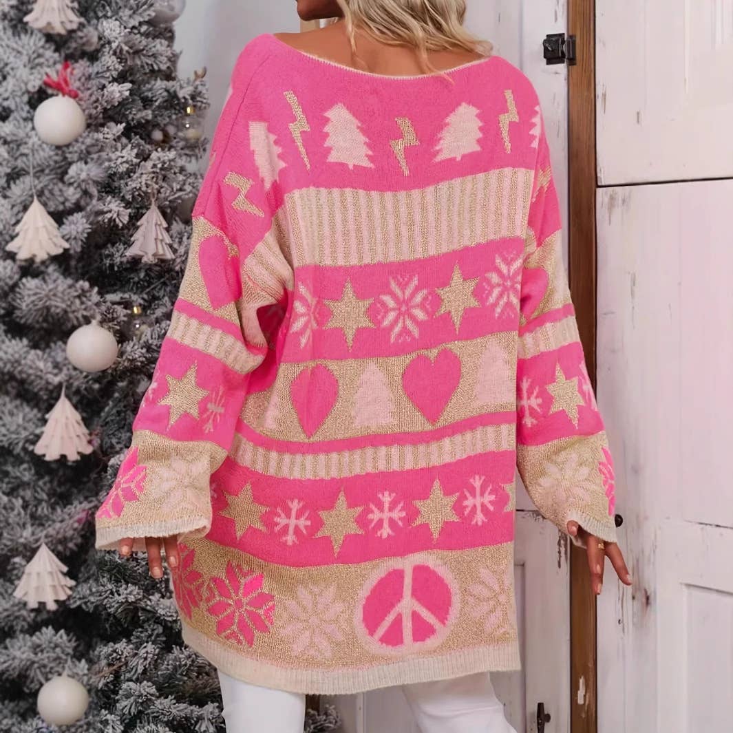 Skull jacquard long loose knitted sweater