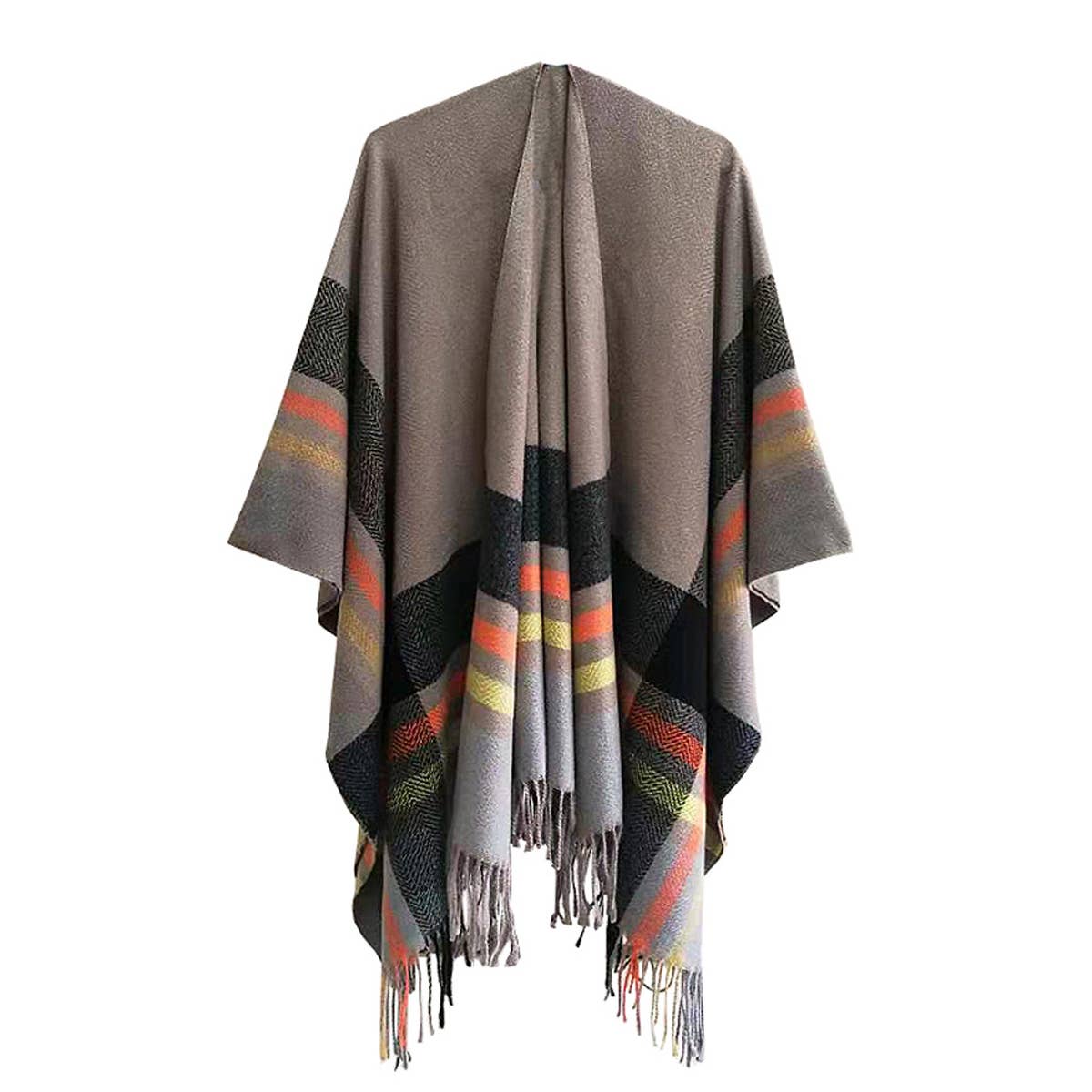 CAPE DOUBLE-SIDED PLAID SLIT SHAWL_CWASC1209