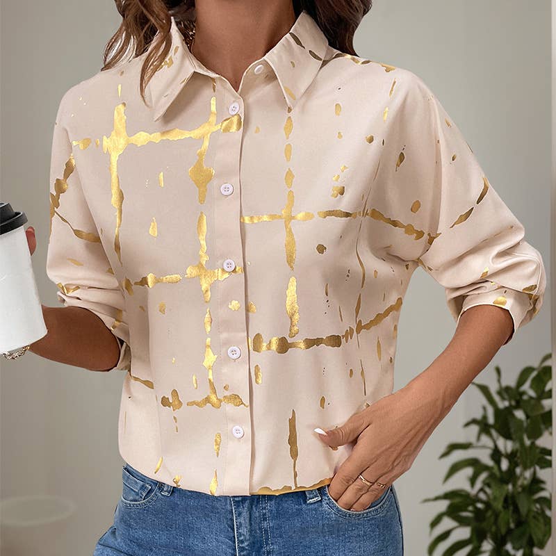 Lapel gold-embossed printed shirt