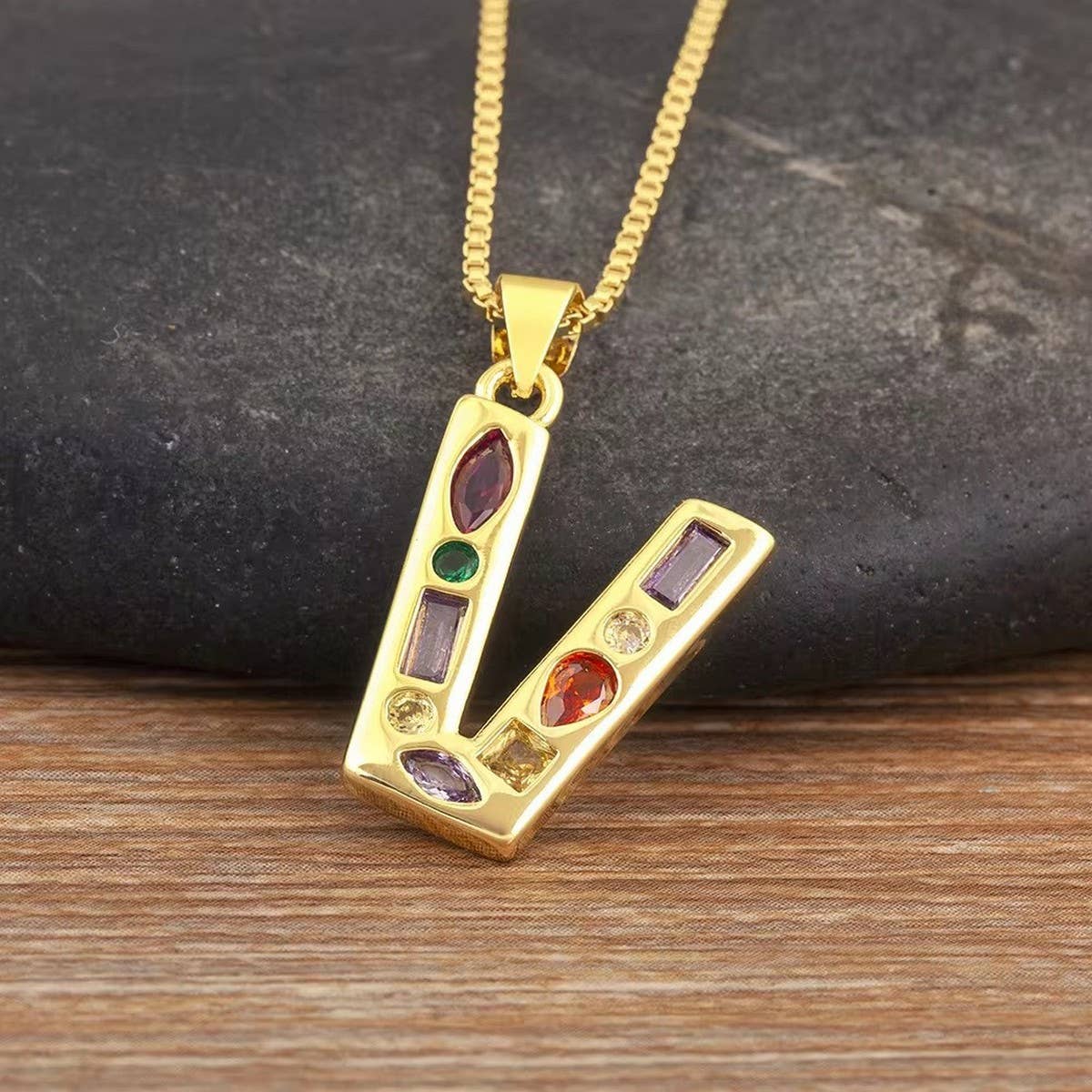 26 Letters Copper Zirconia Pendant Necklace_CWMM5873
