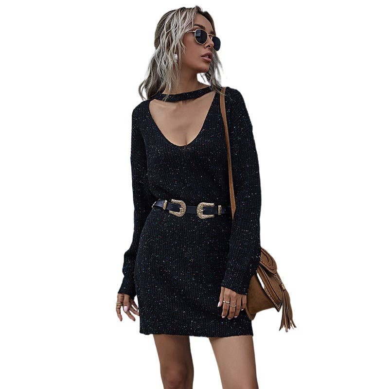 SOLID COLOR TEMPERAMENT LOOSE SWEATER DRESS