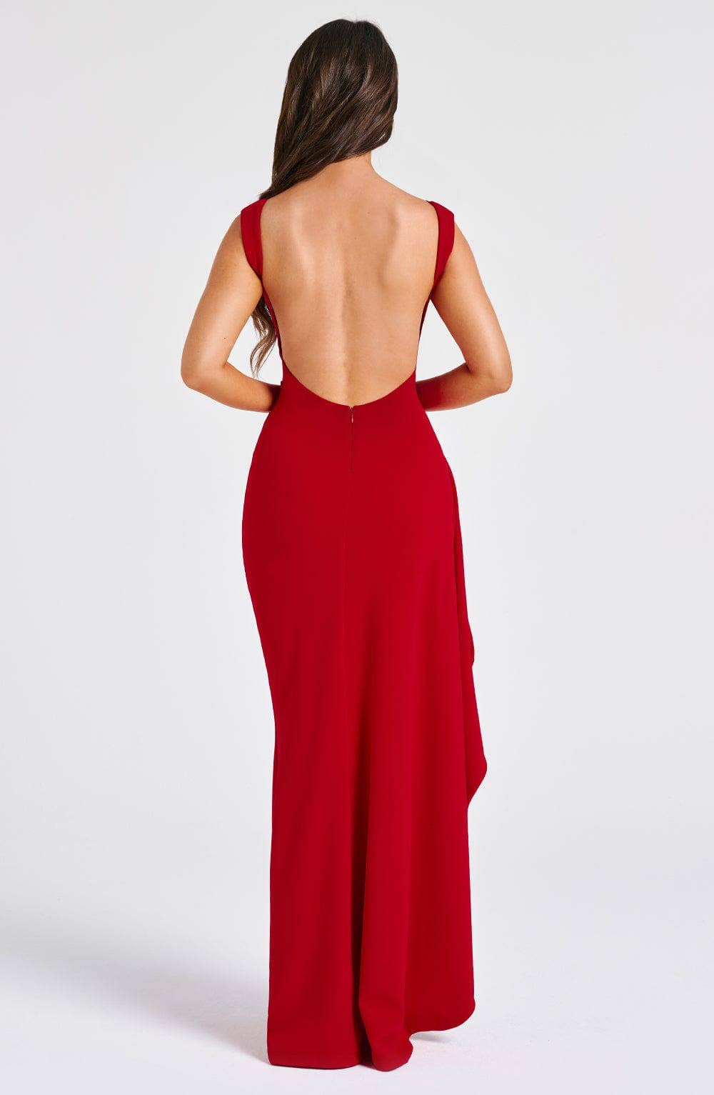 Solid color round neck slit sexy backless dress