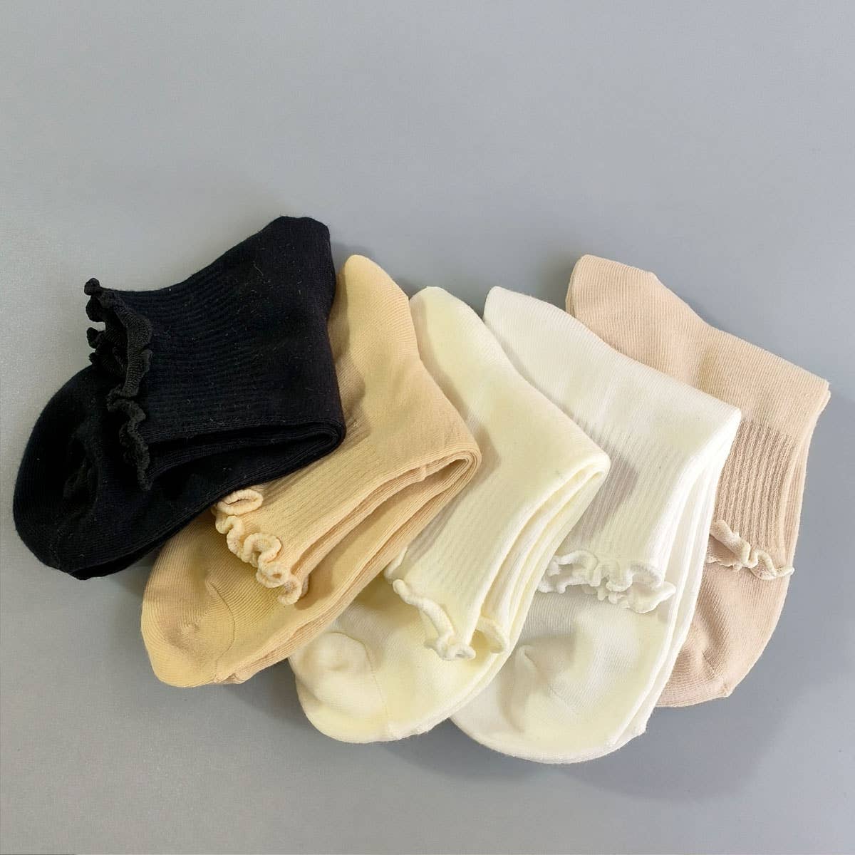 Womens Solid Color Ruffle Ankle Socks