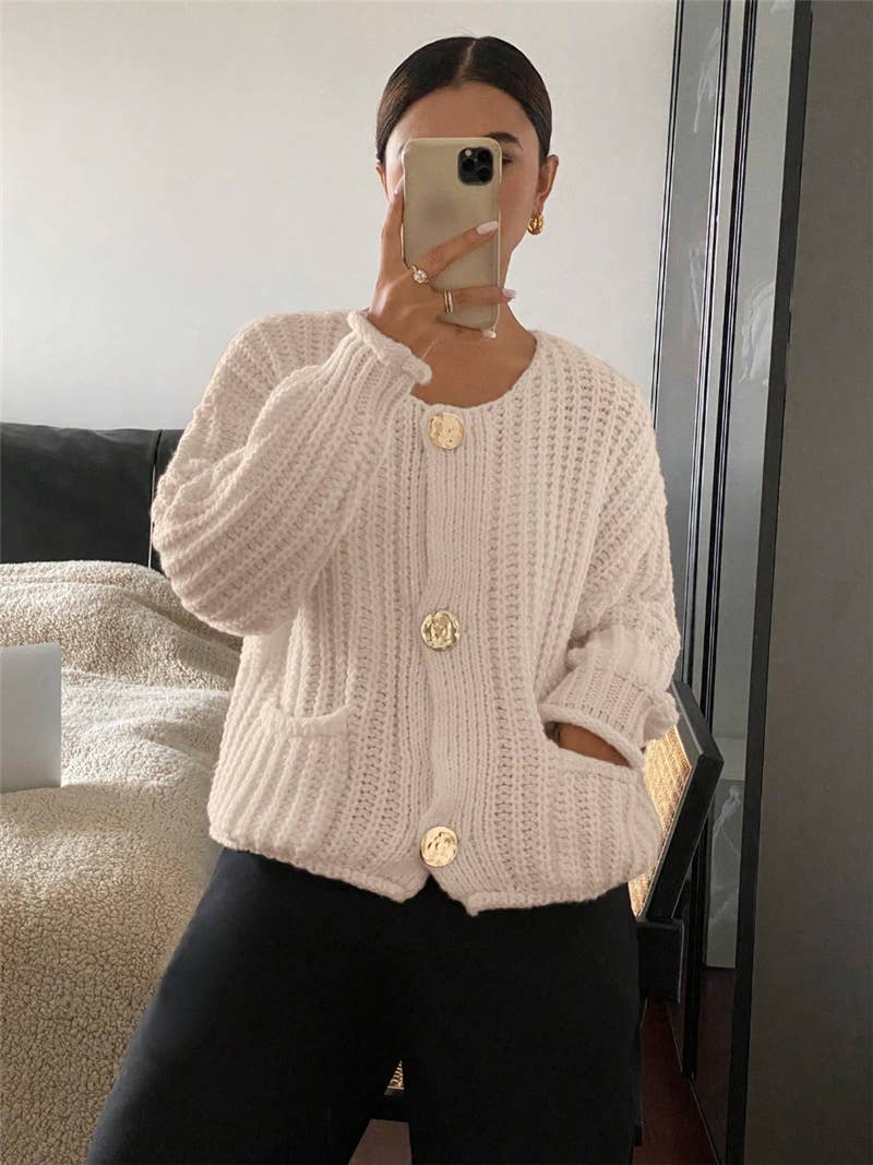 Three button long sleeve French cardigan