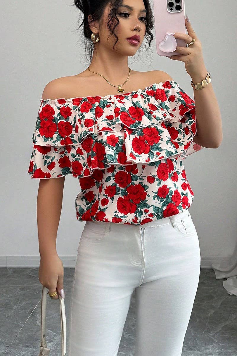 Cwtts1579_Summer One-Shoulder Double-Layer Ruffled Shirt