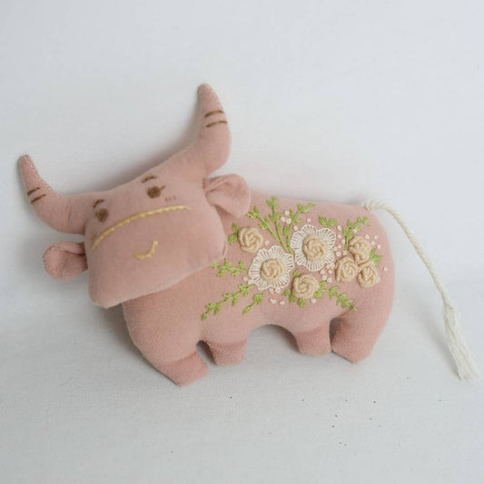 Hand-Embroidered Rose Buffalo Plush Charm
