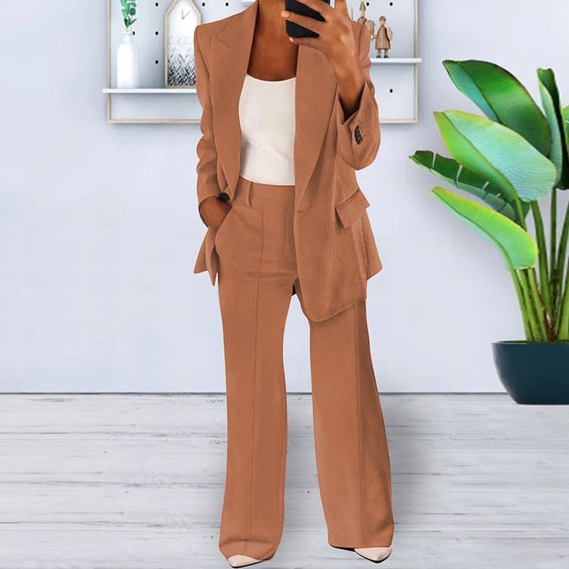 Fashionable solid-color suit jacket trousers set