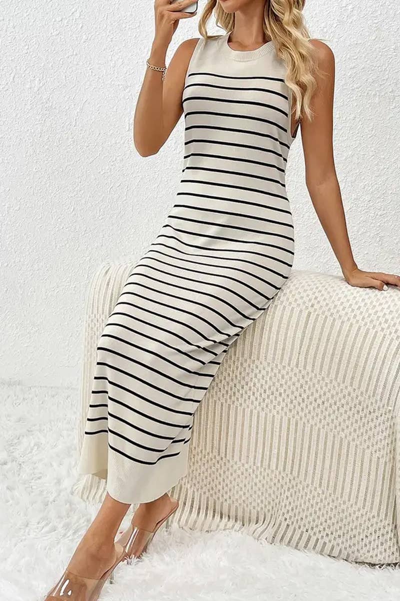 CWDMD4848_SPRING AND SUMMER SLIM STRIPED FASHION DRESS