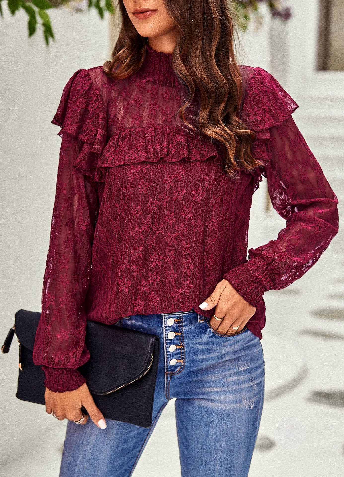 Lace shirt commuter long-sleeved blouse